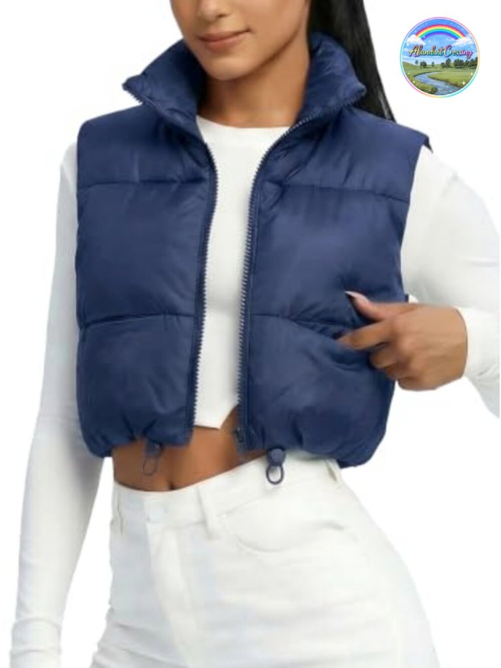 Cropped Puffer Vest Lightweight Zip Pockets Stand Collar Sleeveless
